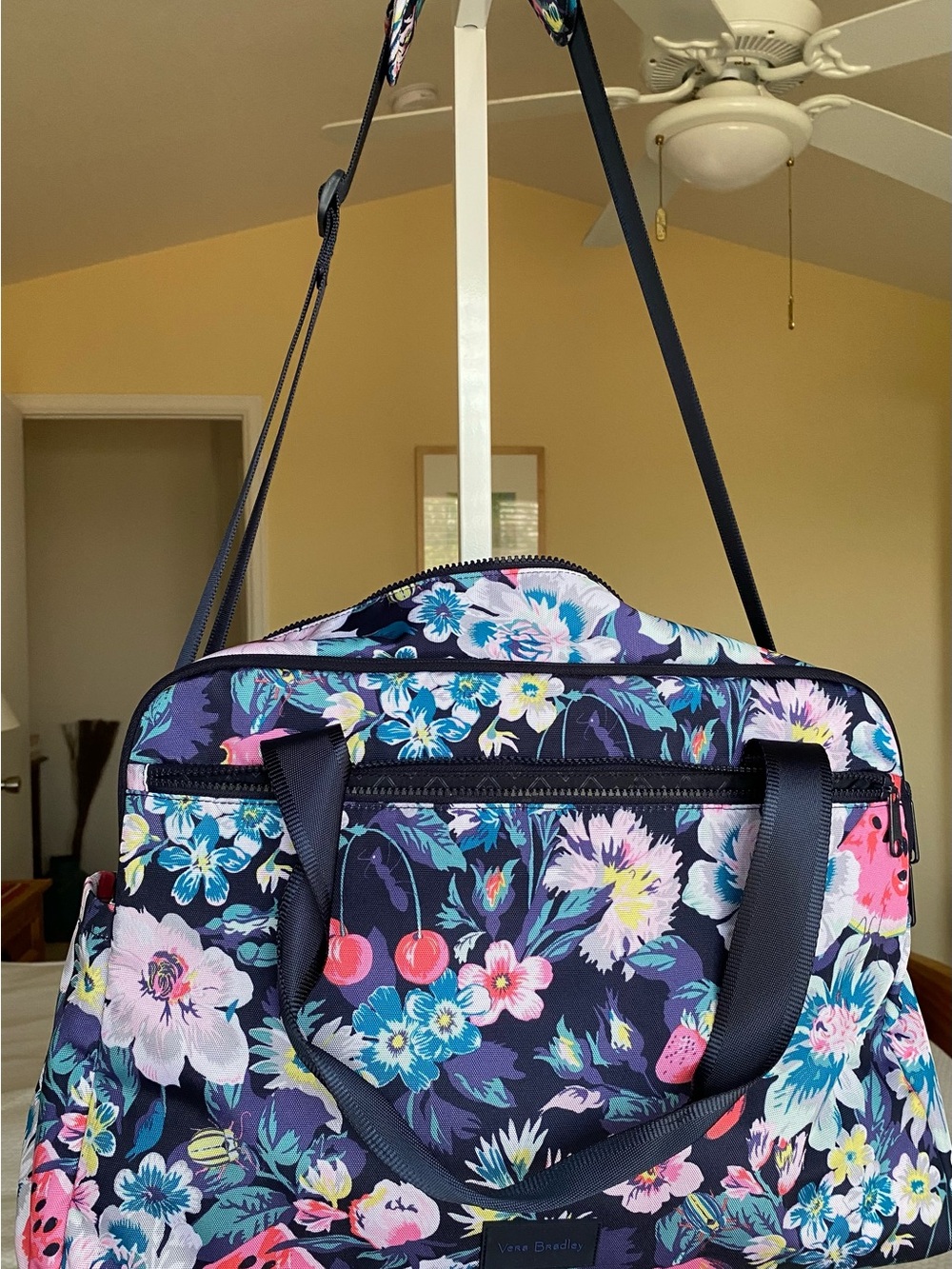 Vera Bradley Navy Floral Convertible Travel Bag with Pink & Blue Accents
